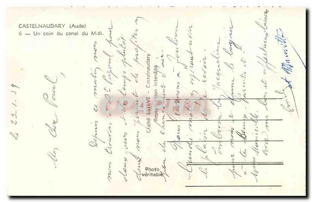 Castelnaudary (Aude) — Eine Ecke des Kanals du Midi — Verlag Cliché Estève - Rückseite