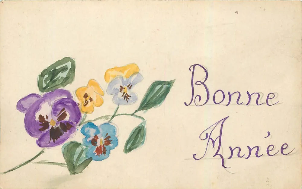 Violette bloemen — Gelukkig Nieuwjaar — Postkaart - Voorkant