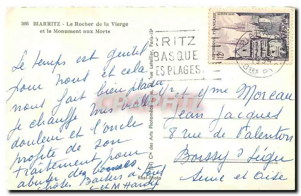 Biarritz - Ansicht des Felsens der Jungfrau und des Gedenksteins für die Toten — Verlag Cap - Rückseite