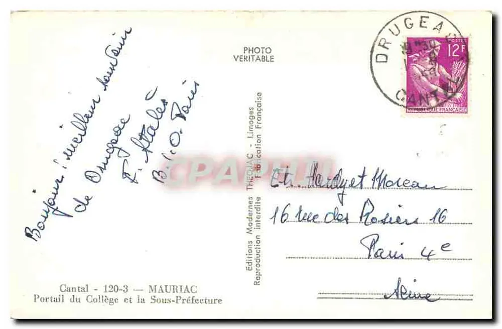 Portal des Colleges und der Unteren Präfektur — Cantal — 120-3 — MAURIAC — Éditions Théojac - Rückseite
