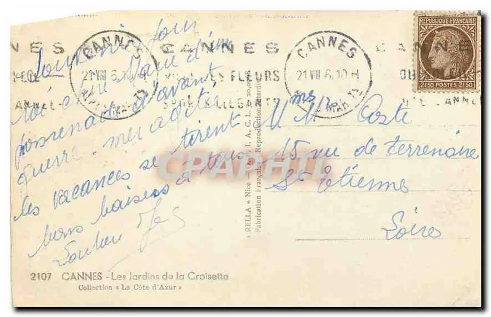 Cannes — Os Jardins da Croisette — Réella - Verso
