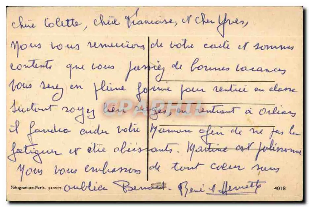 Sainte Jeanne d'Arc — Enfant nourrissant des colombes — Néogravure-Paris, n° 4018 - Verso