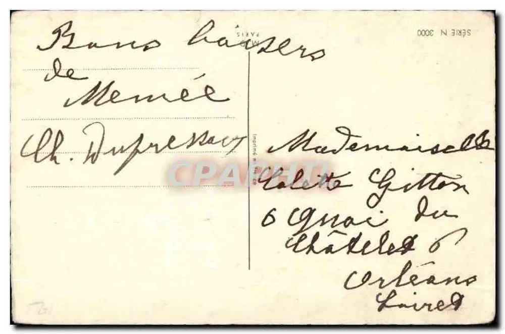 Mädchen in blauer Kleidung mit Blumenstrauß und Schmetterling — Serie N 3000 — Druckerei Paris - Rückseite