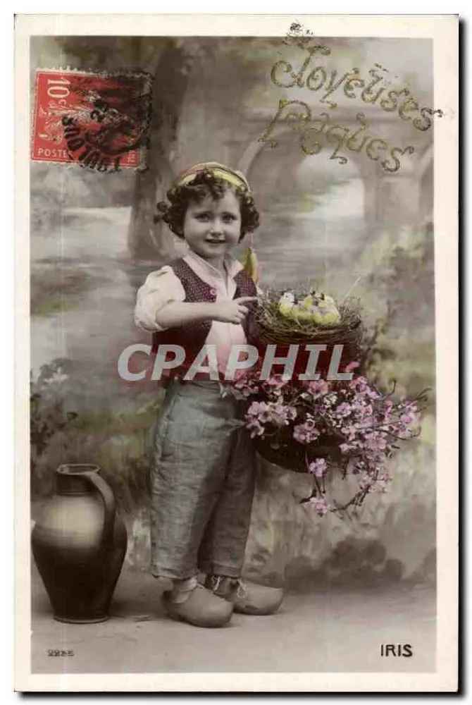 Enfant avec panier de fleurs — Iris — éditeur IRIS, n° 2225 - Recto