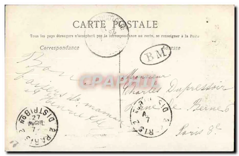 Fille tenant des œufs de Pâques — Joyeuses Pâques — éditeur J. Réa, n° 2327 - Verso