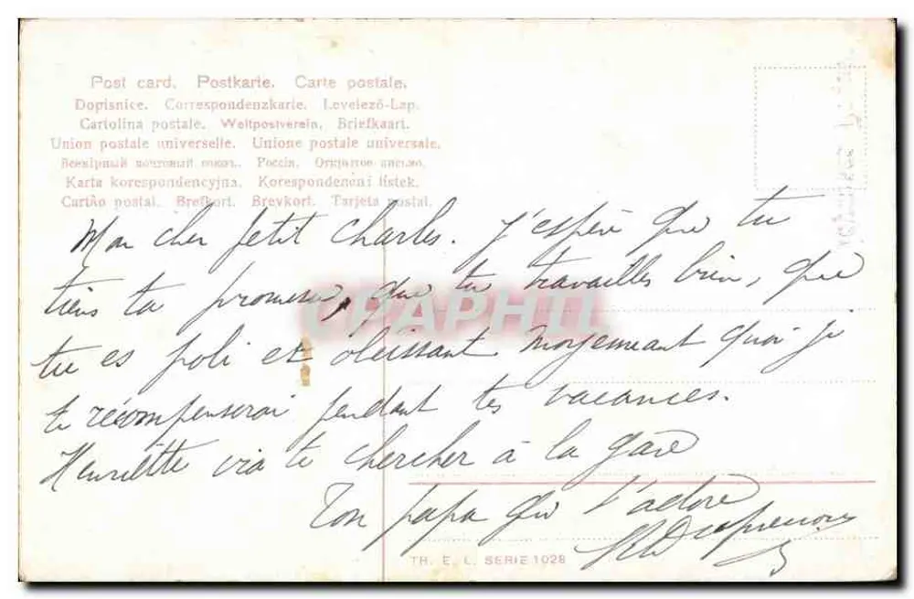 Poules et poussins — Paques — Éditeur TH. E. L. Série 1028 - Verso