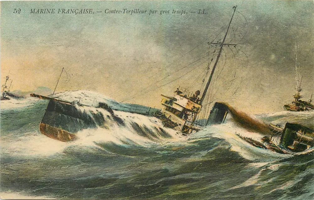 Französische Marine — Torpedoboot bei stürmischem Wetter — LL. — N° 52 - Vorderseite