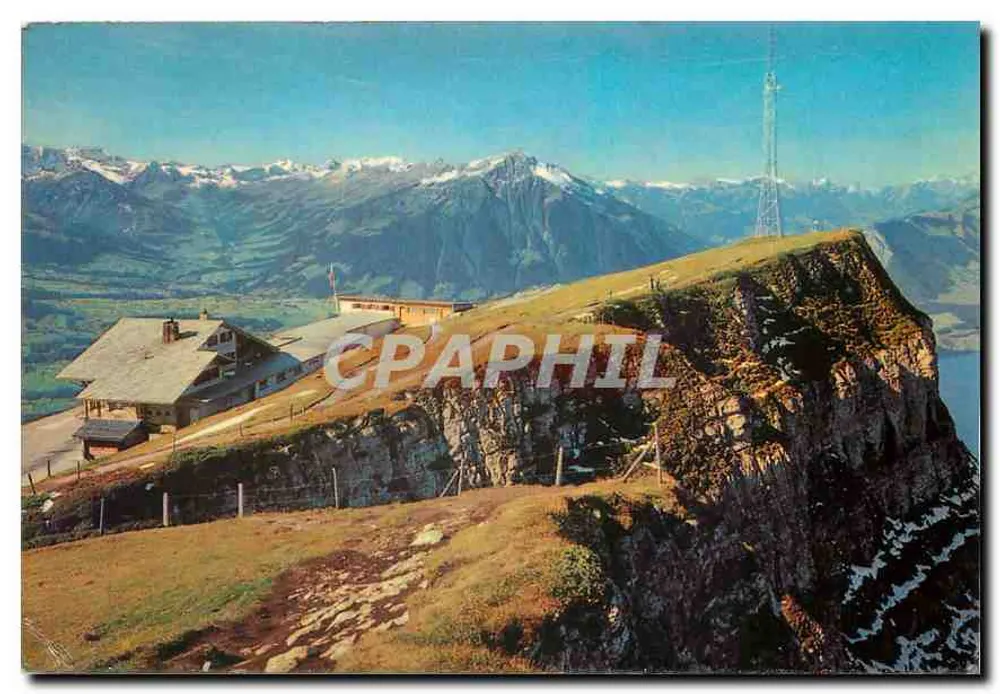 Niederhorn — vista panorâmica com chalé e torre de telecomunicações — W. Klopfenstein - Frente
