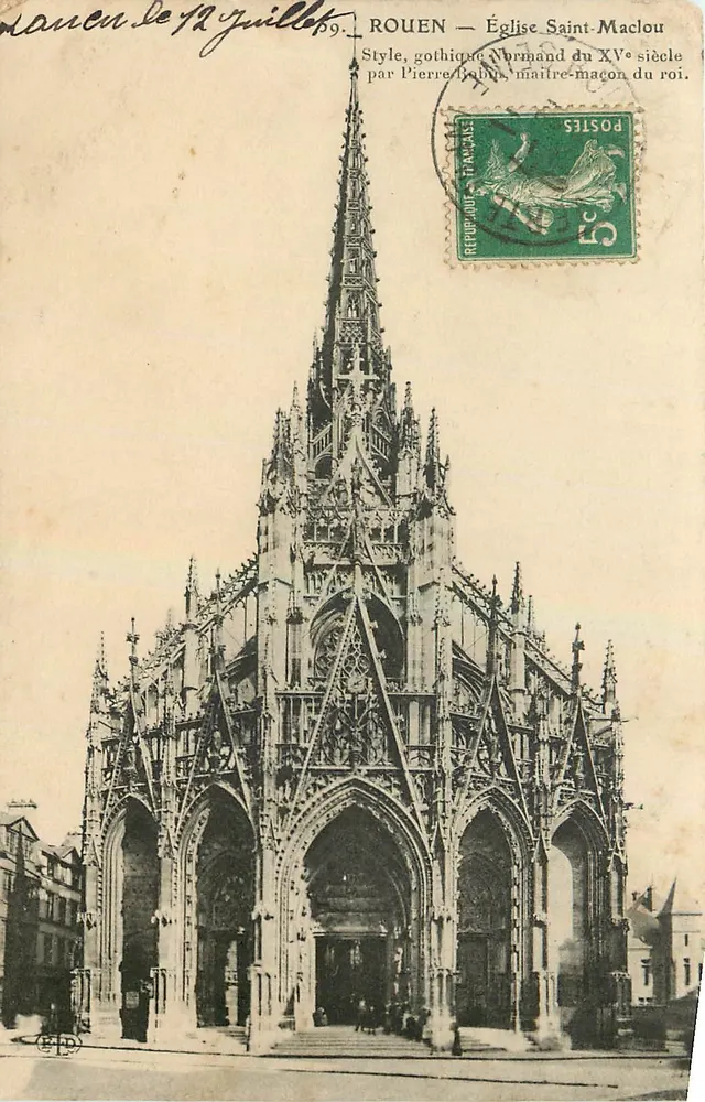 Rouen — Katedra św. Maclou — Normandski styl gotycki XV wieku autorstwa Pierre'a Robin, mistrza kamieniarza króla - Awers