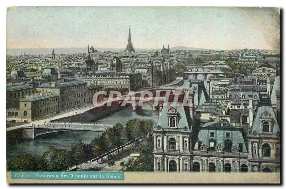 PARIS — Panorama dos 9 pontes sobre a Sena — editor não visível - Frente