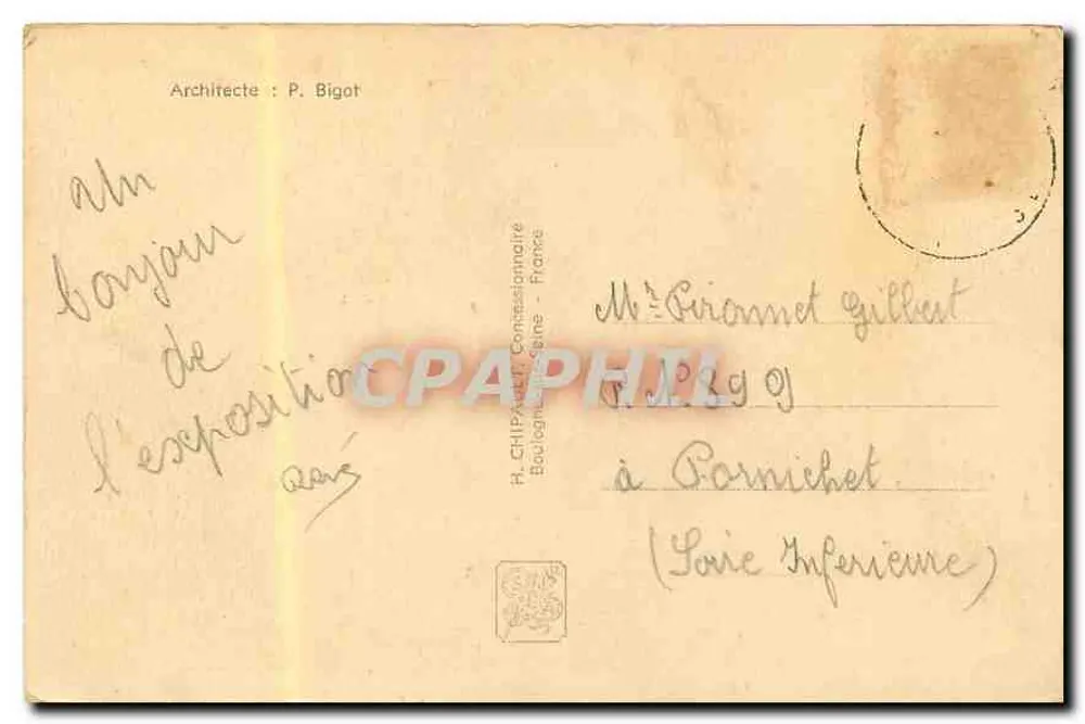 Porte de la Concorde — Exposition Internationale Paris 1937 — H. CRIPAPHIL, Bauleton - France - Verso