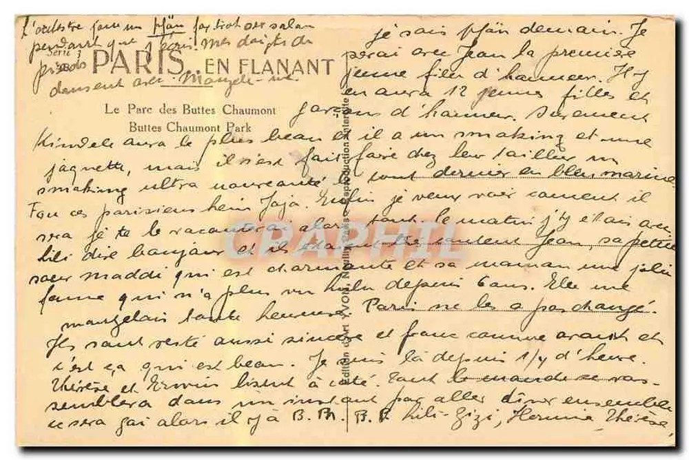 El Parque de las Buttes Chaumont — París — editor Yv07 - Reverso