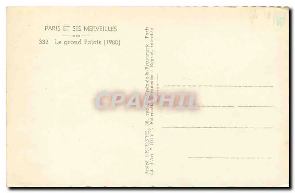 Das Große Palais — Paris — Éd. GUY, n° 332 - Rückseite