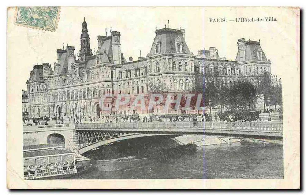 Paris — O Hôtel-de-Ville — vista com ponte e Sena — editor não visível - Frente