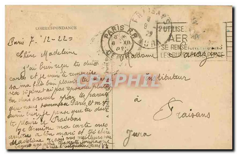 Paris — Arc de Triomphe et Tombe du Soldat Inconnu — A.P. - Verso
