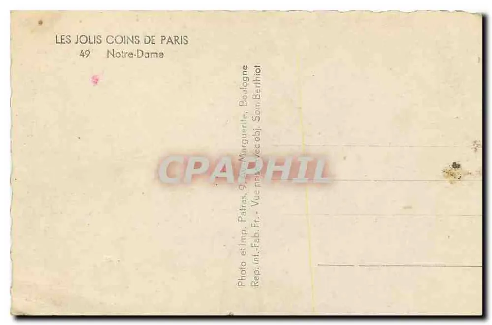 Nossa Senhora de Paris — vista da fachada e do rio — Les Jolis Coins de Paris, n°49 - Verso