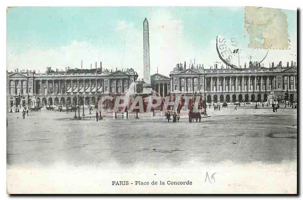 PARIS - Praça da Concórdia — vista panorâmica com obélisco e hotéis de cidade — editor desconhecido, n° 16 - Frente