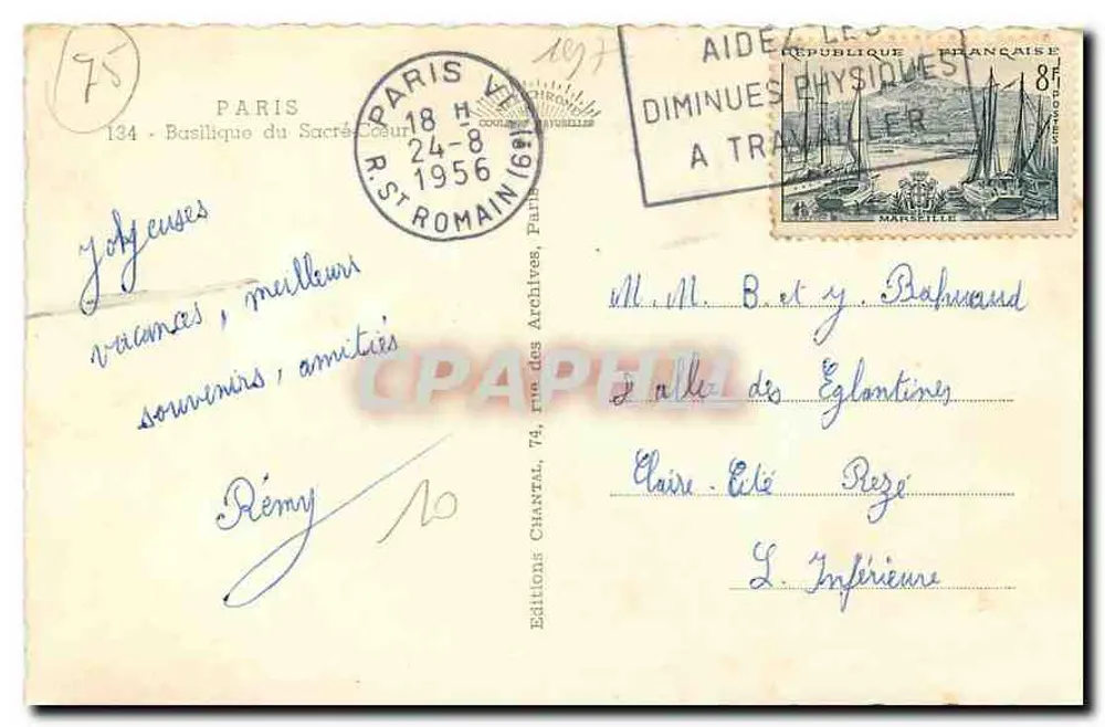 Basílica do Sagrado Coração — Paris — Edições Chantal, n°10 - Verso