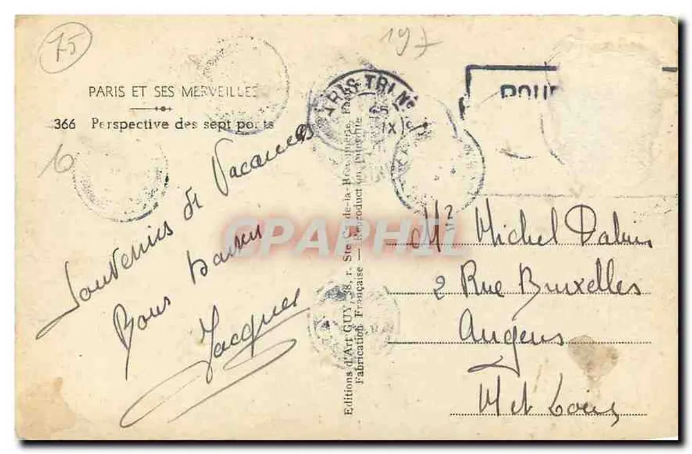 Paris et ses merveilles — Perspective des sept ports — Éditions de l'Art GUY, n°366 - Verso