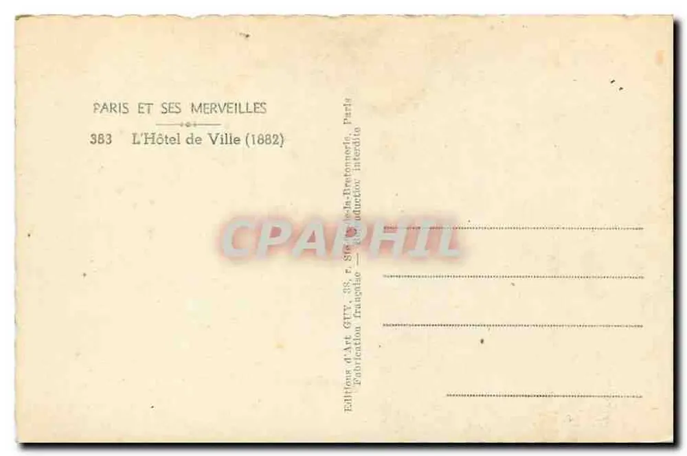 Paris — Das Rathaus (1882) — GTTY Art Editions, Paris - Rückseite