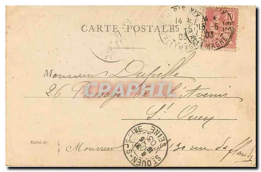 Paris — A estátua de Molière — editor Dumesnil, n° 30 Rue Daraeu - Verso