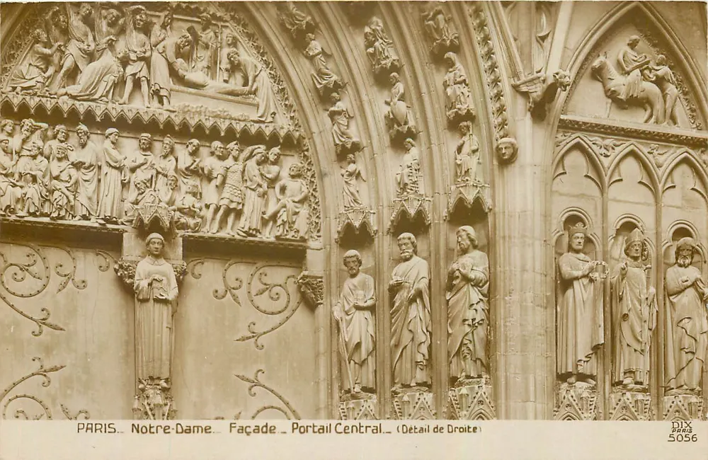 Paris — Notre-Dame — Fassade — Zentralportal — (Detail der Rechten Seite) — Dix Paris 5056 - Vorderseite