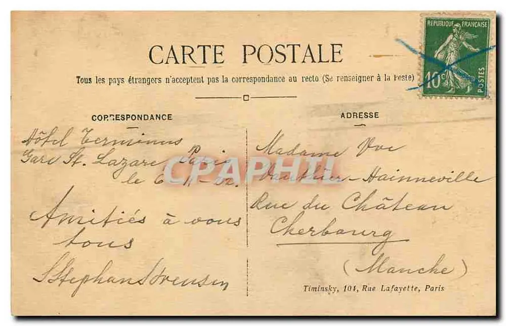 Paris — Estação St-Lazare — T.M.K. - Verso