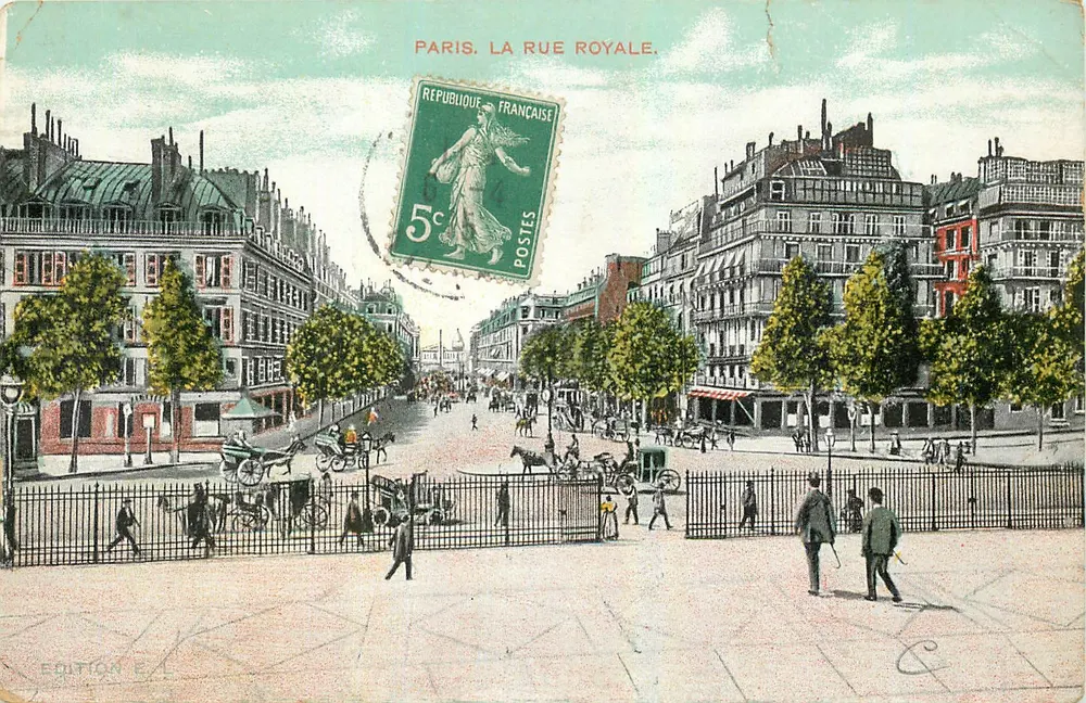 Paris. A Rue Royale — Edição E — selo 5c República Francesa - Frente