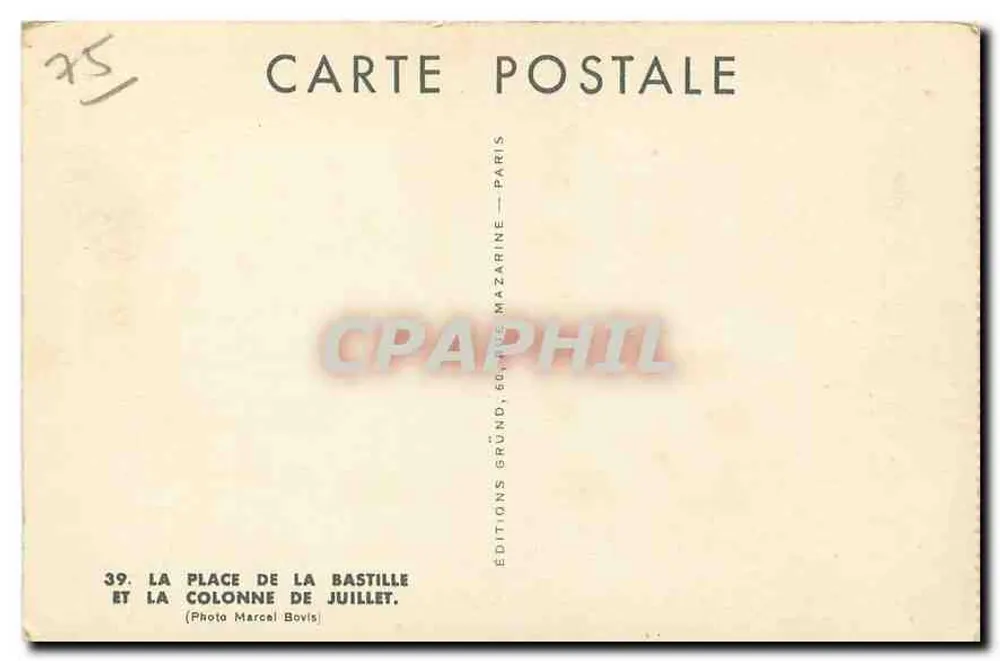 Place de la Bastille — Säule vom 17. Juli — Éditions Gründ, Paris - Rückseite