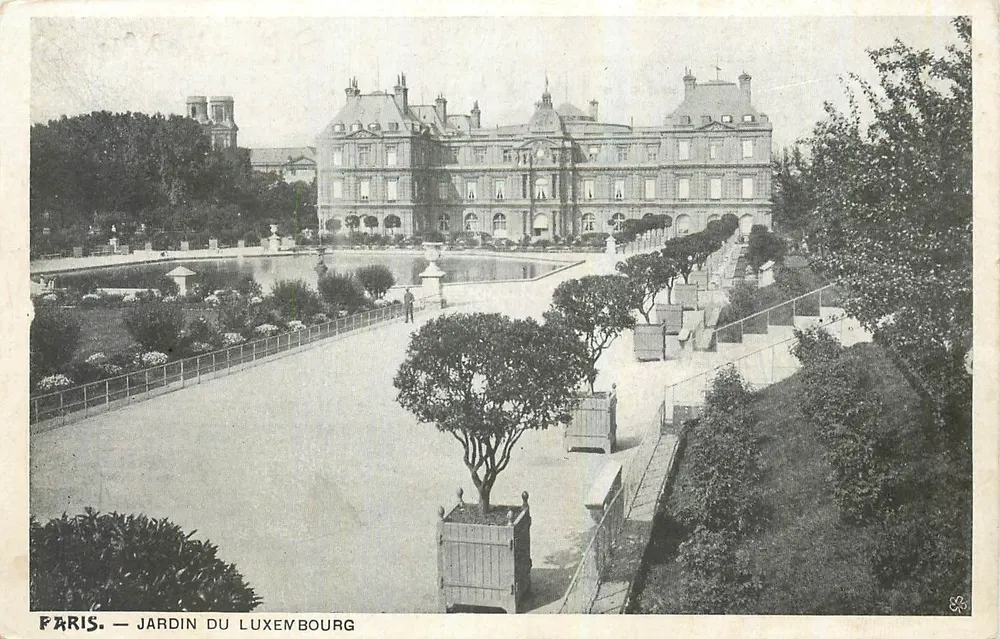 Parigi — Giardino del Luxembourg — vista del palazzo e del bacino - Recto