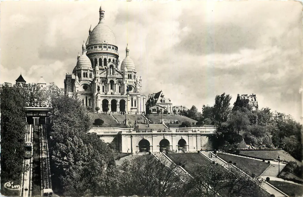 Le Sacré-Cœur à Paris — vue avec le funiculaire — éditeur Sim, n° 512 - Recto