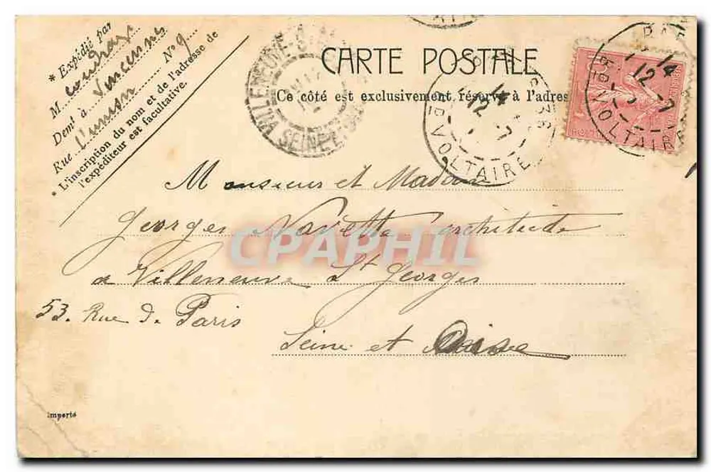 Paryż - Plac Bourse — widok na Bourse i Cirque d'Écoulange — wydawca nieznany, n° 5012 - Rewers