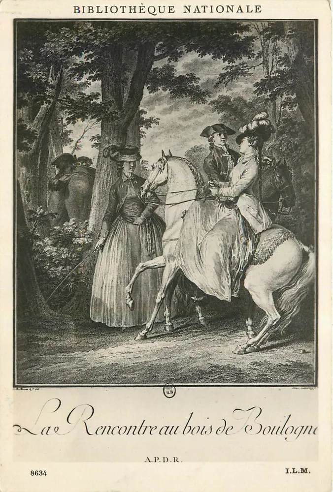 Begegnung im Bois de Boulogne — Kupferstich aus der Nationalbibliothek — A.P.D.R. n° 8634 - Vorderseite