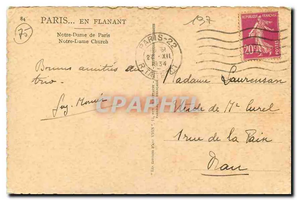 Notre-Dame de Paris — façade principale — éditeur YVON - Verso