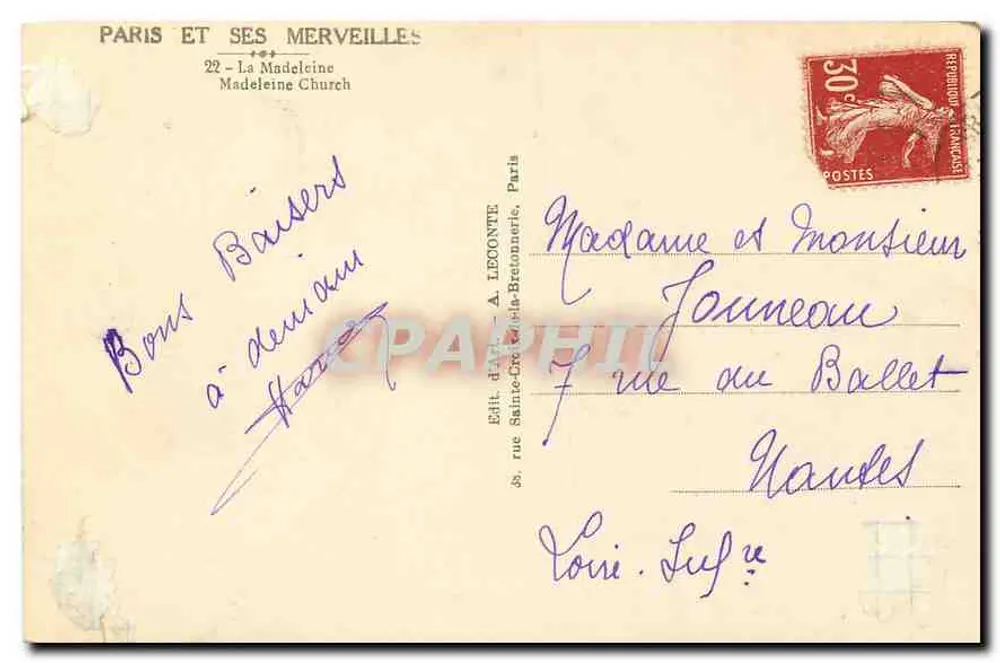 Le Panthéon à Paris — éditeur A. Ledonte, n°22 de la série 'Paris et ses merveilles' - Verso