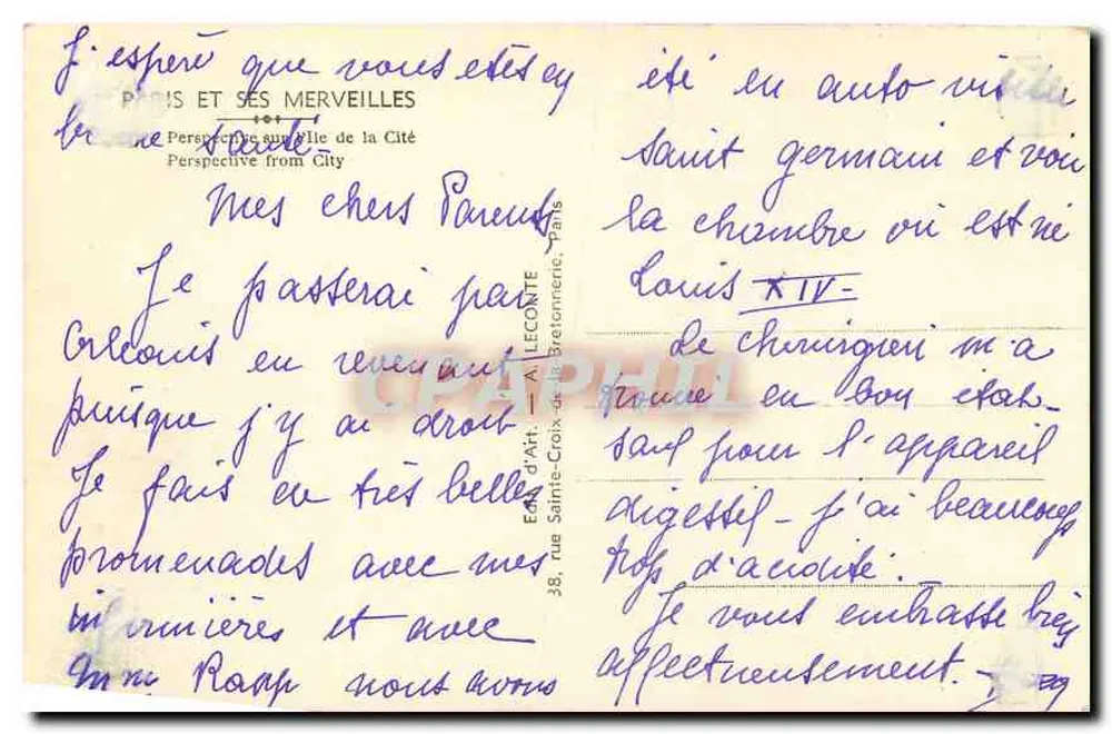 Paris et ses merveilles — Perspective sur la Cité — Éditeur A. Leconte, Paris - Verso