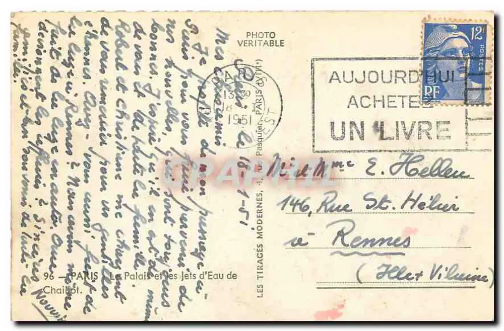 Paris — Palais et jets d'eau — Les Tirages Modernes, n°96 - Verso