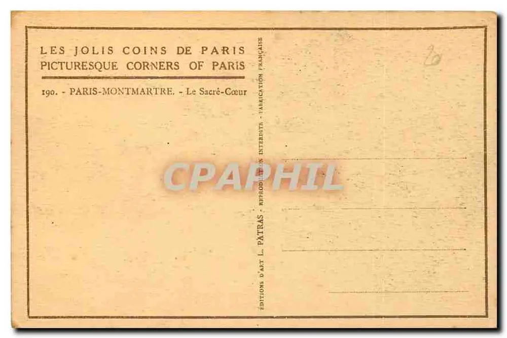 Der Sacré-Cœur — Paris-Montmartre — Éditions L. Patras - Rückseite