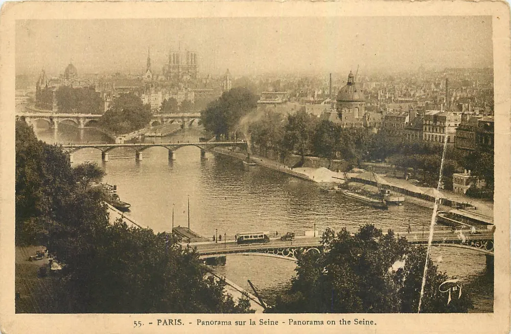 Paris - Panorama sur la Seine — vue de la cathédrale Notre-Dame et du pont au Change, éditeur T. J. (n° 55) - Voorkant