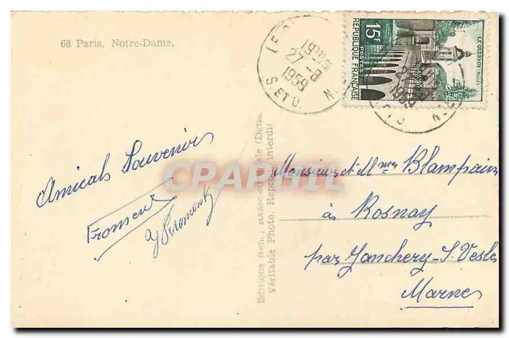 Notre-Dame de Paris — vista da fachada — Éditions Réb. détaillées, série 68 - Verso