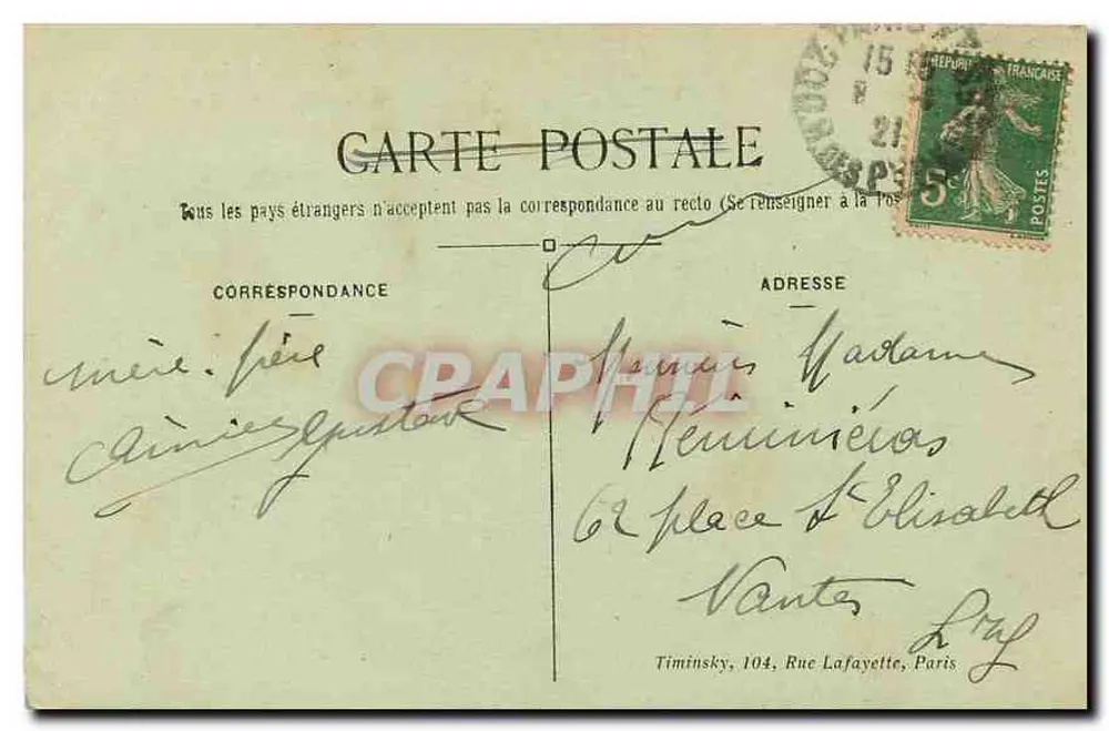 Paris — A Madeleine — T. M. K. - Verso