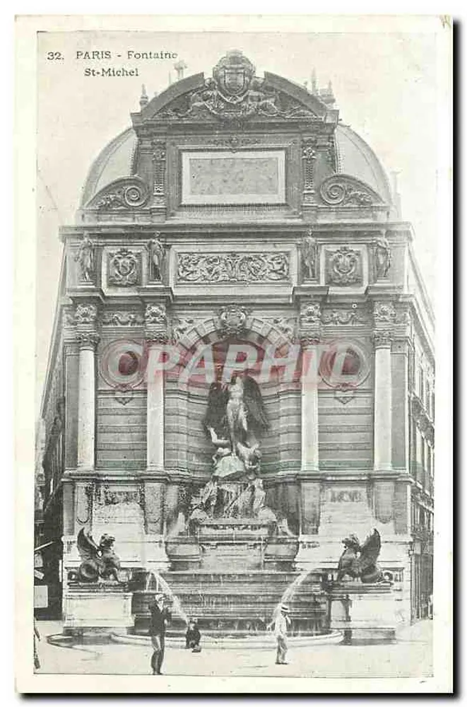 Paris - Fontaine St-Michel — vue de la fontaine ornée de sculptures et d'un dôme, n°32 - Frente