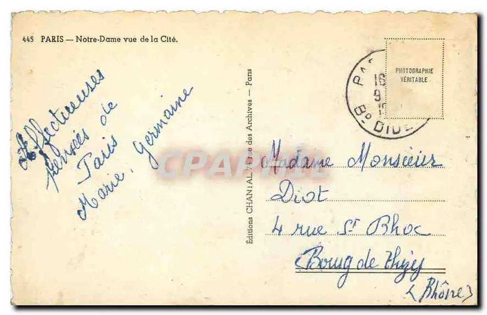 Notre-Dame de Paris — vista da Cité — Éditions Chantal - Verso