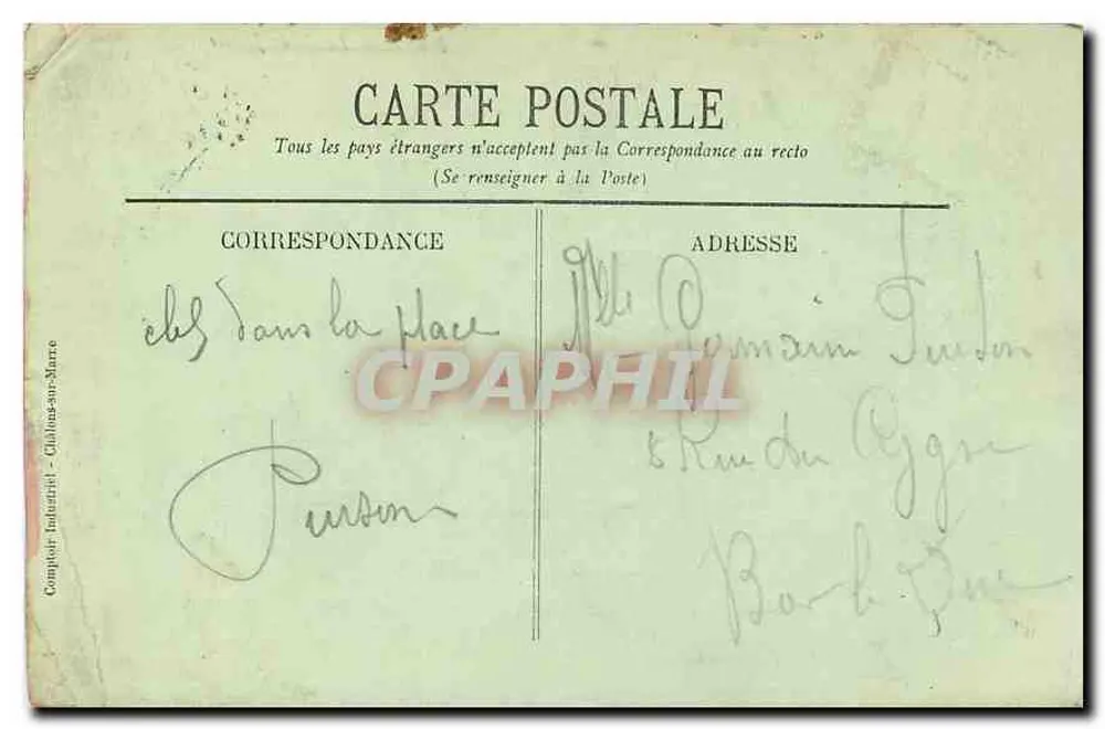 PARIS — Palácio da Justiça — Comptoir Industriel - Châlons-sur-Marne - Verso