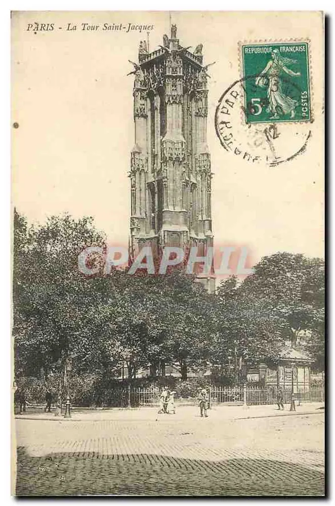 Paryż - Wieża Świętego Jakuba — widok gothicznego zabytku z pieczątką 5 centymów - Awers
