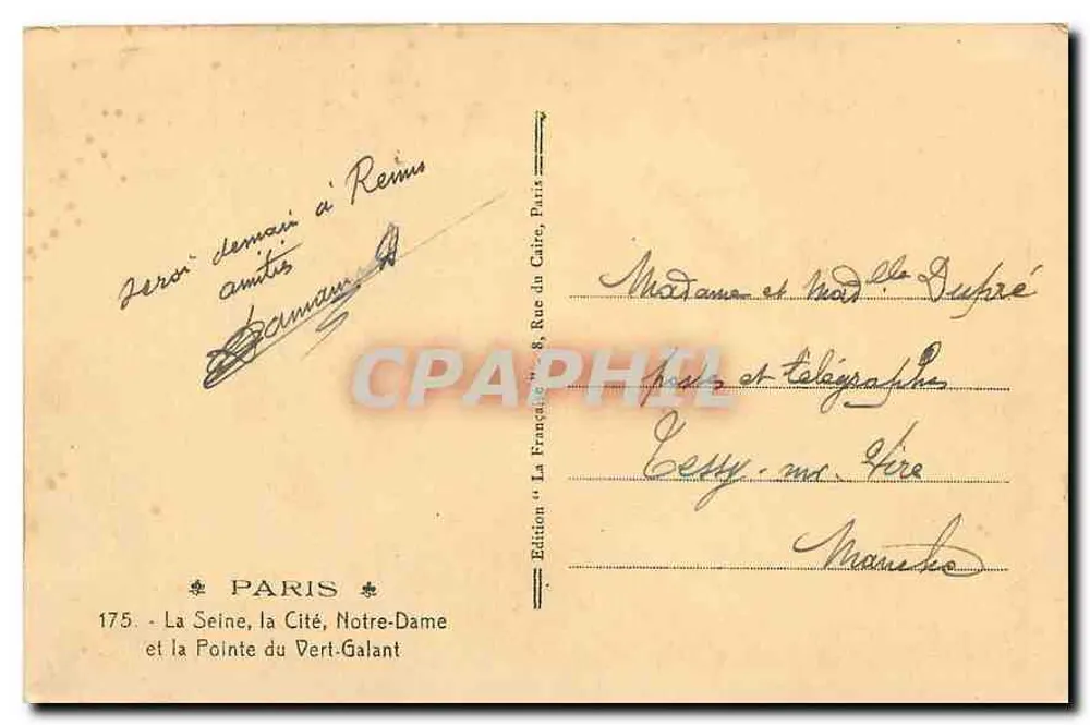 Die Seine, die Cité, Notre-Dame und die Pointe du Vert-Galant — Edition 'La France' n°175 — Paris - Rückseite