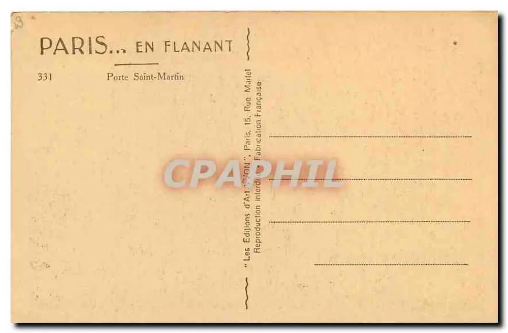 Porta Saint-Martin — Paris — Edições de Arte 'Flanant' - Verso