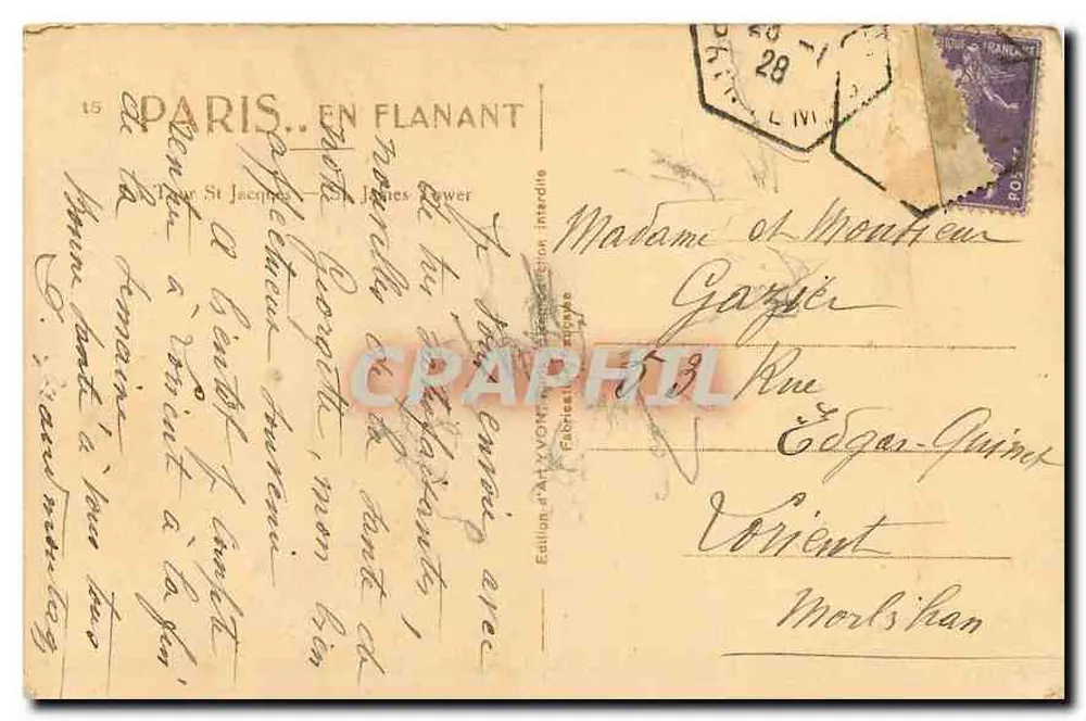 Torre da Igreja de São Jacó — Paris — Edição J. VON 17 - Verso