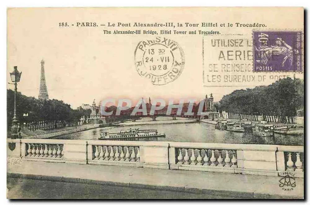 Paris — Die Brücke Alexandre-III, die Eiffelturm und das Trocadéro — Phototypie Belle, n°185 - Vorderseite