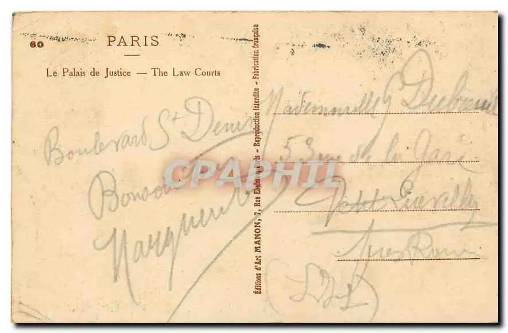 Het Paleis van Justitie — Parijs — Ediciones d'Art Wanon - Achterkant